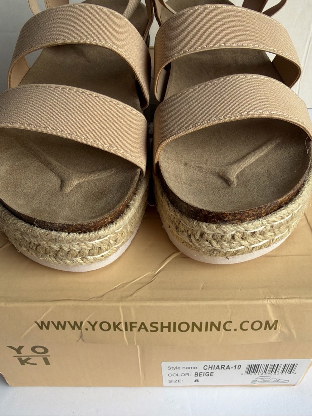 Yoki Beige Triple-Strap Espadrille Platform Sandals